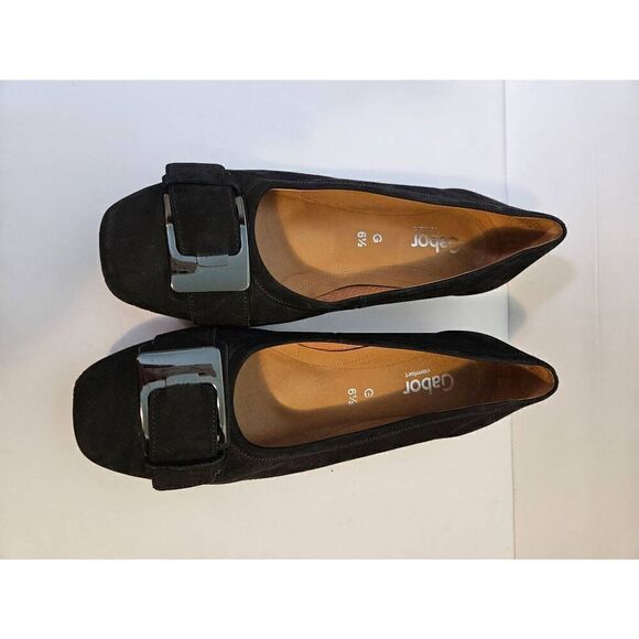 Gabor comfort black nubuck ballet flat with a silver buckle.  Size 6.5. - Picture 1 of 5